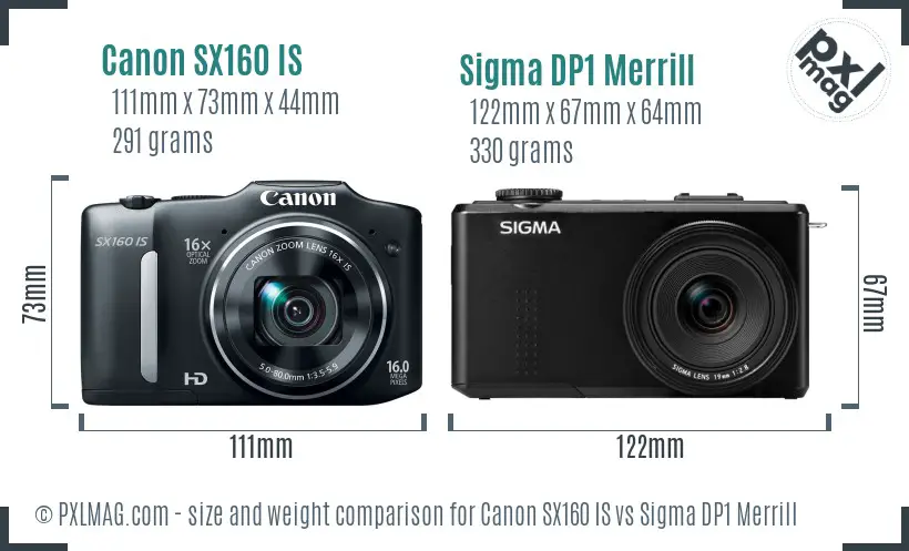 Canon SX160 IS vs Sigma DP1 Merrill size comparison Canon SX160 IS vs Sigma DP1 Merrill size comparison