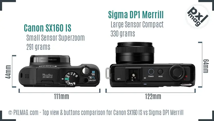 Canon SX160 IS vs Sigma DP1 Merrill top view buttons comparison