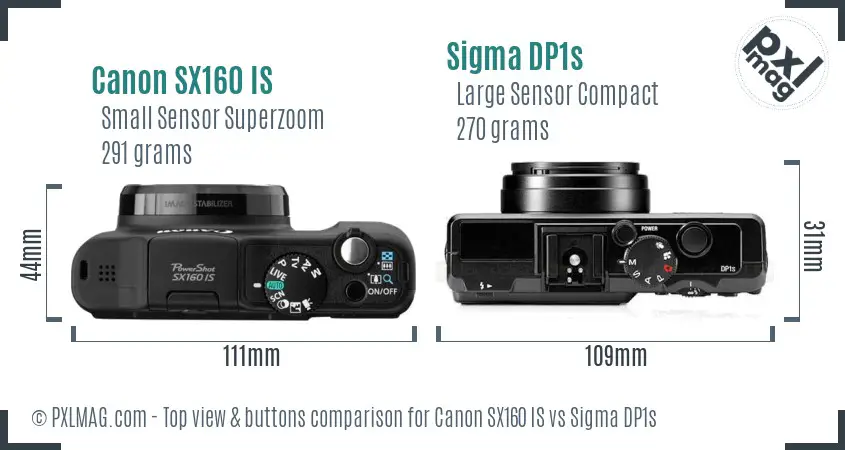 Canon SX160 IS vs Sigma DP1s top view buttons comparison