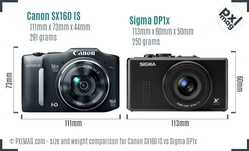 Canon SX160 IS vs Sigma DP1x size comparison