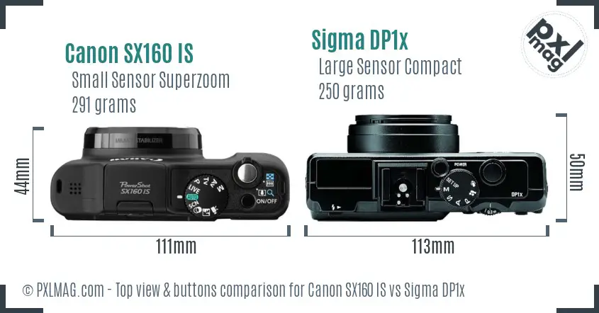 Canon SX160 IS vs Sigma DP1x top view buttons comparison