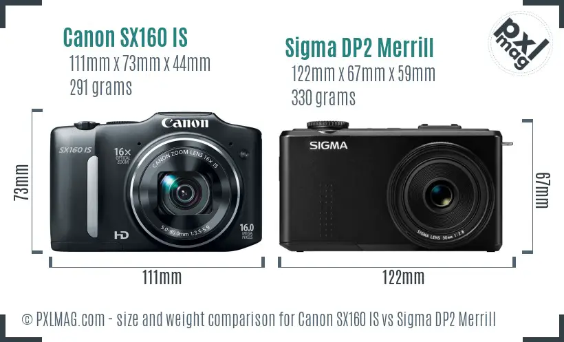 Canon SX160 IS vs Sigma DP2 Merrill size comparison