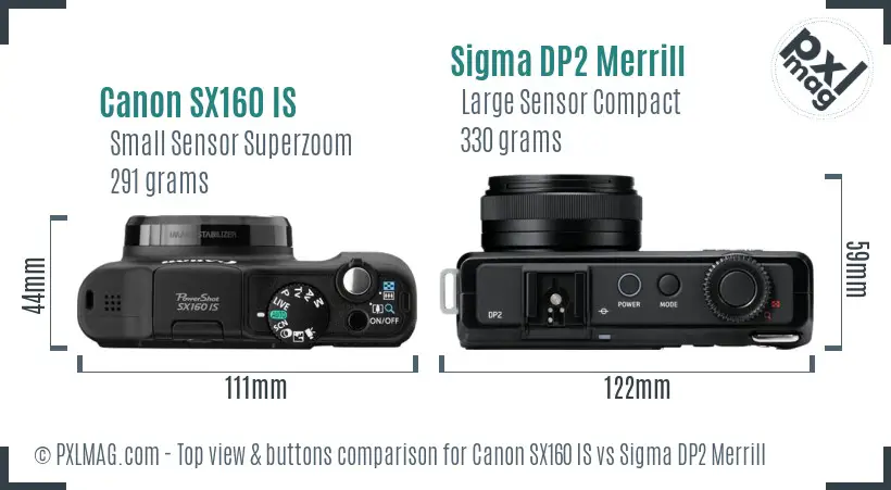 Canon SX160 IS vs Sigma DP2 Merrill top view buttons comparison