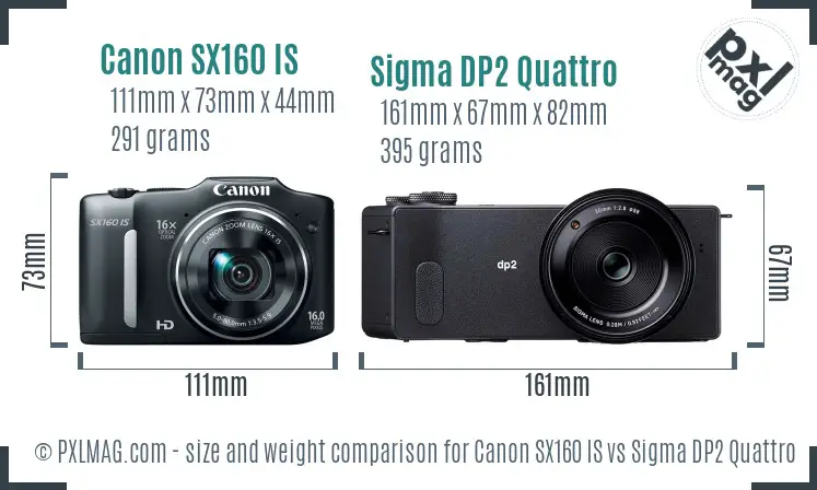 Canon SX160 IS vs Sigma DP2 Quattro size comparison Canon SX160 IS vs Sigma DP2 Quattro size comparison
