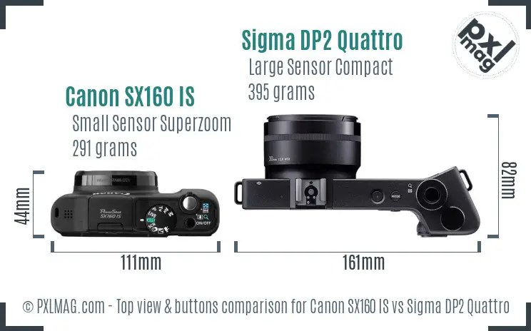Canon SX160 IS vs Sigma DP2 Quattro top view buttons comparison