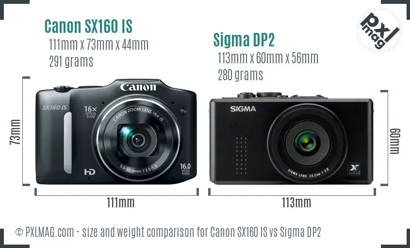 Canon SX160 IS vs Sigma DP2 size comparison