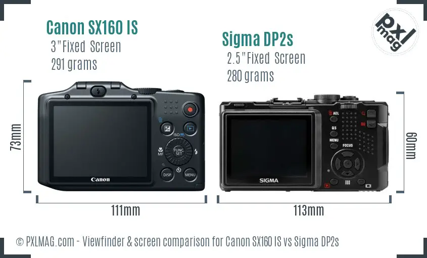 Canon SX160 IS vs Sigma DP2s Screen and Viewfinder comparison