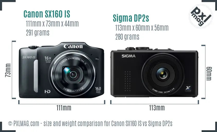 Canon SX160 IS vs Sigma DP2s size comparison