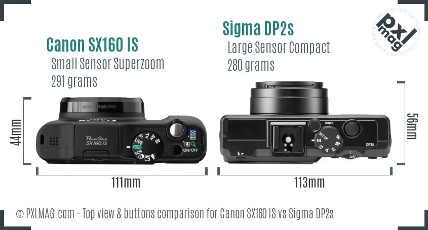 Canon SX160 IS vs Sigma DP2s top view buttons comparison