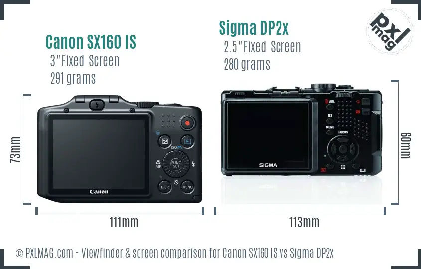 Canon SX160 IS vs Sigma DP2x Screen and Viewfinder comparison Canon SX160 IS vs Sigma DP2x Screen and Viewfinder comparison