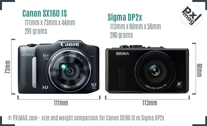 Canon SX160 IS vs Sigma DP2x size comparison Canon SX160 IS vs Sigma DP2x size comparison