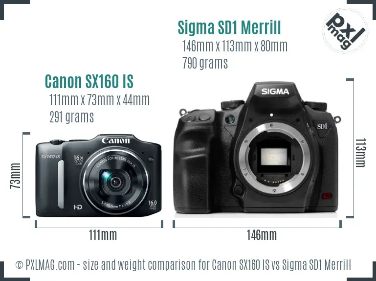 Canon SX160 IS vs Sigma SD1 Merrill size comparison Canon SX160 IS vs Sigma SD1 Merrill size comparison