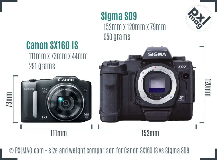 Canon SX160 IS vs Sigma SD9 size comparison