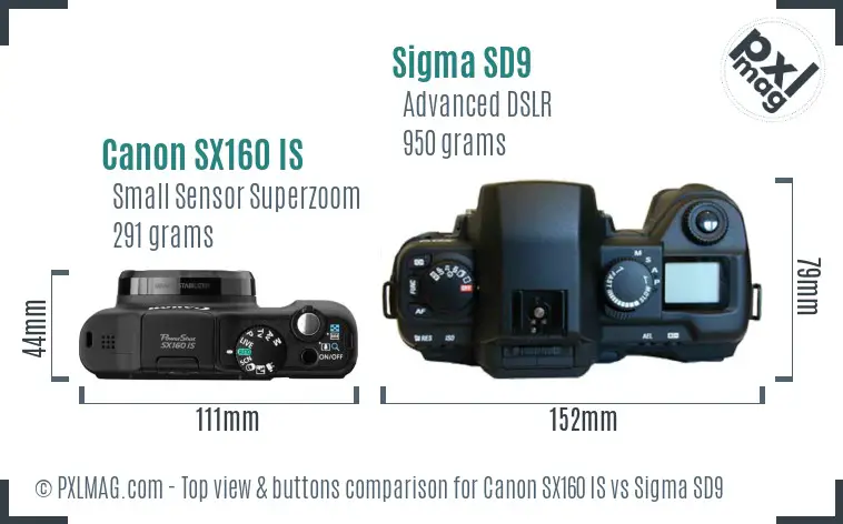 Canon SX160 IS vs Sigma SD9 top view buttons comparison