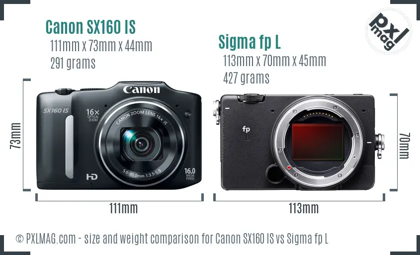 Canon SX160 IS vs Sigma fp L size comparison