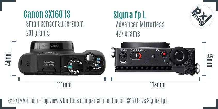 Canon SX160 IS vs Sigma fp L top view buttons comparison