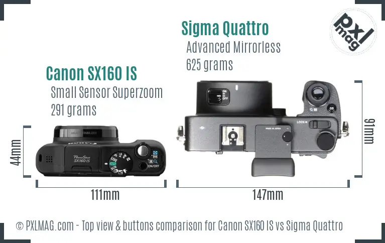 Canon SX160 IS vs Sigma Quattro top view buttons comparison Canon SX160 IS vs Sigma Quattro top view buttons comparison