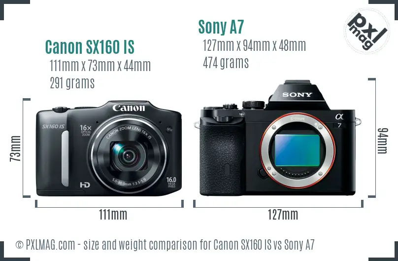 Canon SX160 IS vs Sony A7 size comparison Canon SX160 IS vs Sony A7 size comparison