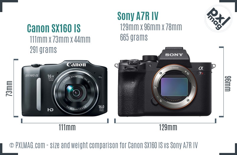 Canon SX160 IS vs Sony A7R IV size comparison