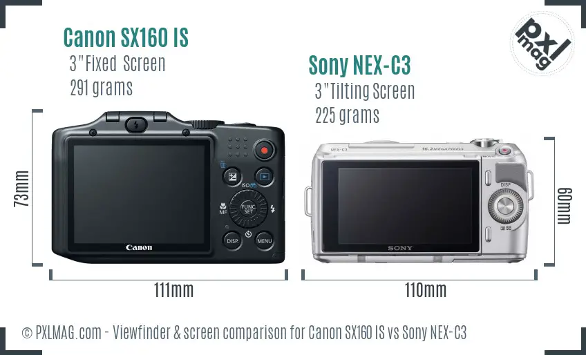 Canon SX160 IS vs Sony NEX-C3 Screen and Viewfinder comparison