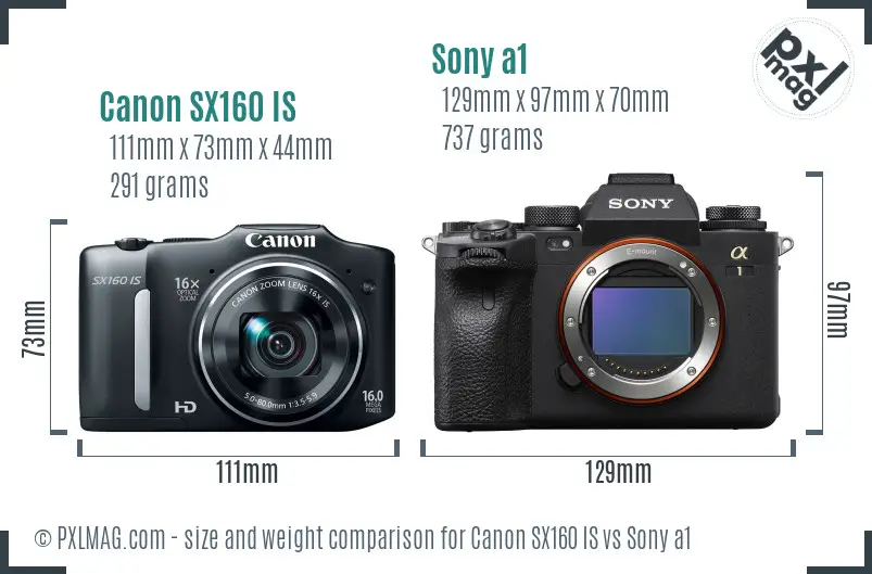 Canon SX160 IS vs Sony a1 size comparison