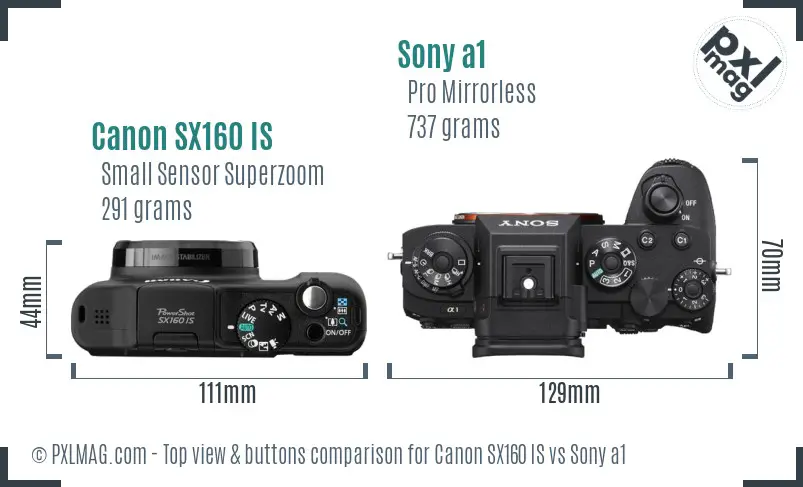 Canon SX160 IS vs Sony a1 top view buttons comparison