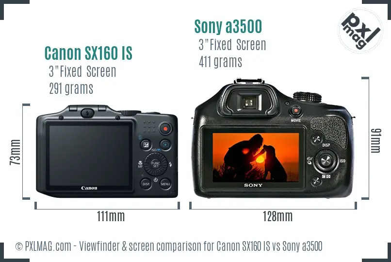 Canon SX160 IS vs Sony a3500 Screen and Viewfinder comparison