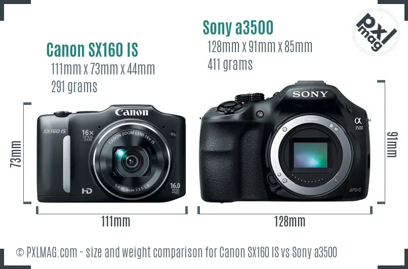 Canon SX160 IS vs Sony a3500 size comparison