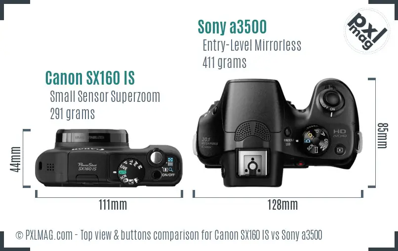 Canon SX160 IS vs Sony a3500 top view buttons comparison