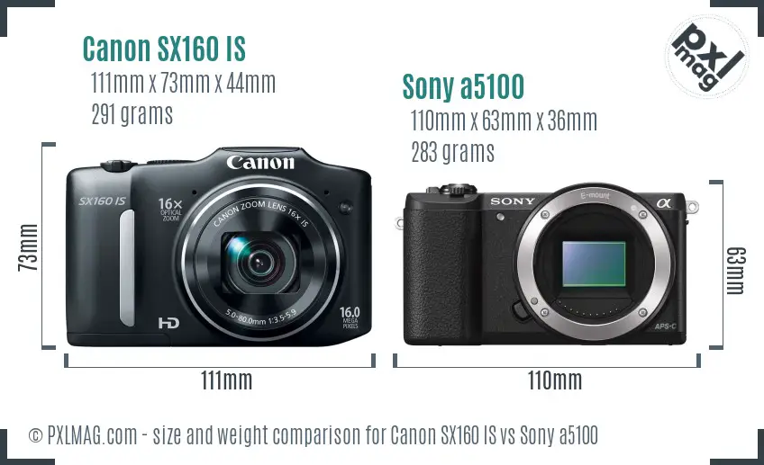 Canon SX160 IS vs Sony a5100 size comparison