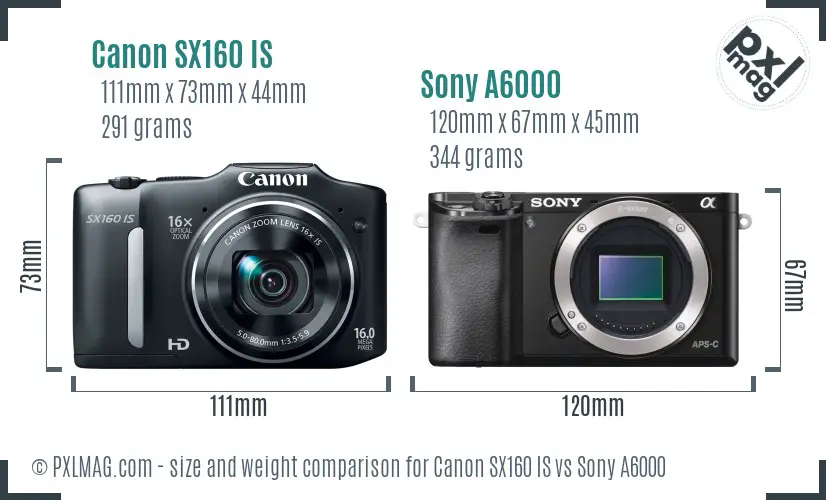 Canon SX160 IS vs Sony A6000 size comparison