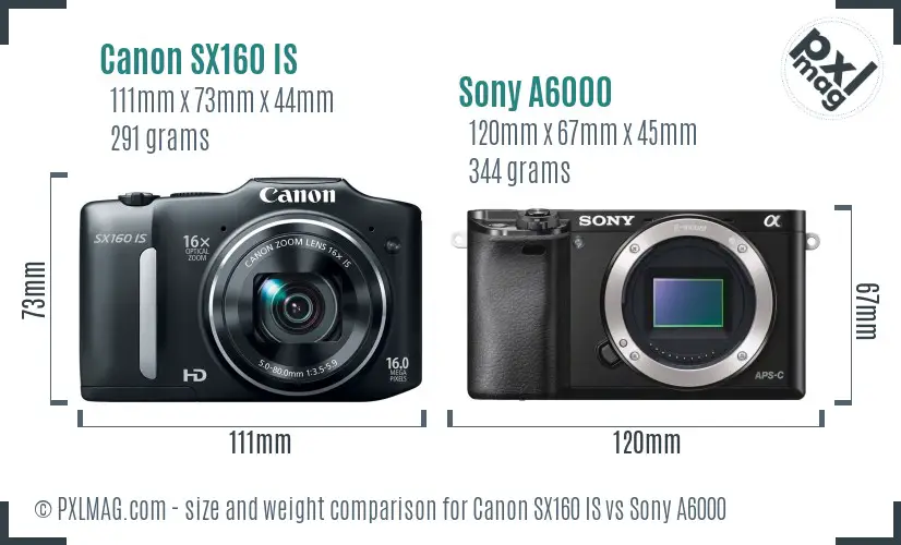 Canon SX160 IS vs Sony A6000 size comparison Canon SX160 IS vs Sony A6000 size comparison