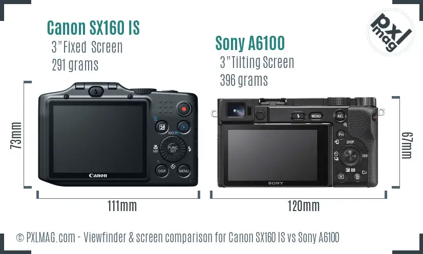 Canon SX160 IS vs Sony A6100 Screen and Viewfinder comparison