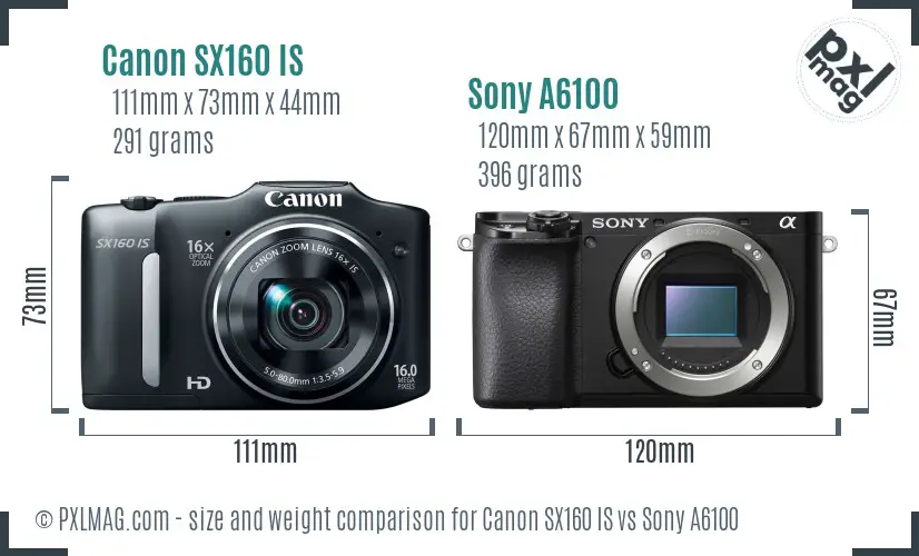 Canon SX160 IS vs Sony A6100 size comparison