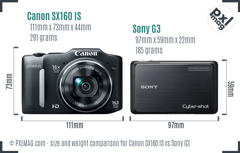 Canon SX160 IS vs Sony G3 size comparison Canon SX160 IS vs Sony G3 size comparison