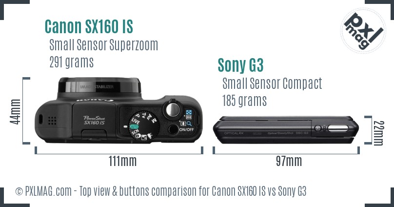 Canon SX160 IS vs Sony G3 top view buttons comparison