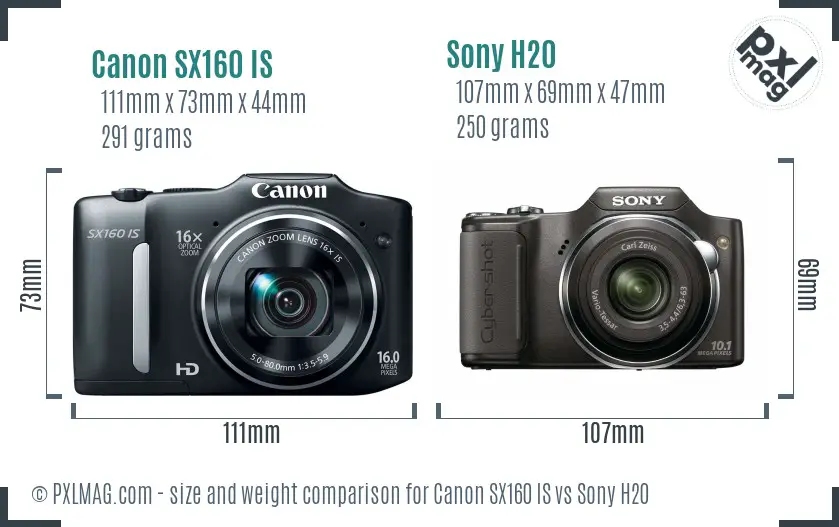 Canon SX160 IS vs Sony H20 size comparison