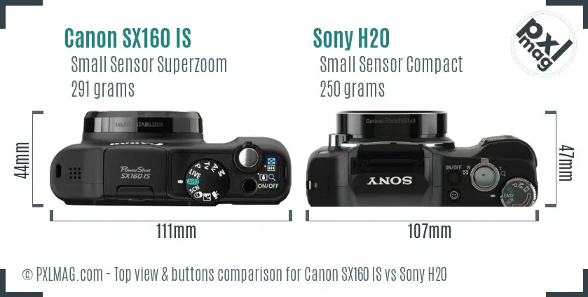 Canon SX160 IS vs Sony H20 top view buttons comparison