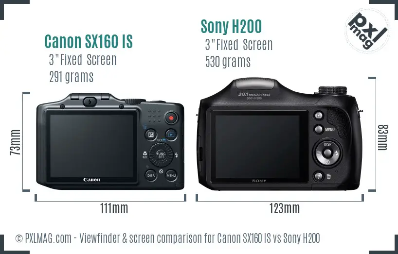 Canon SX160 IS vs Sony H200 Screen and Viewfinder comparison