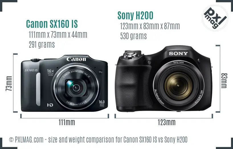 Canon SX160 IS vs Sony H200 size comparison