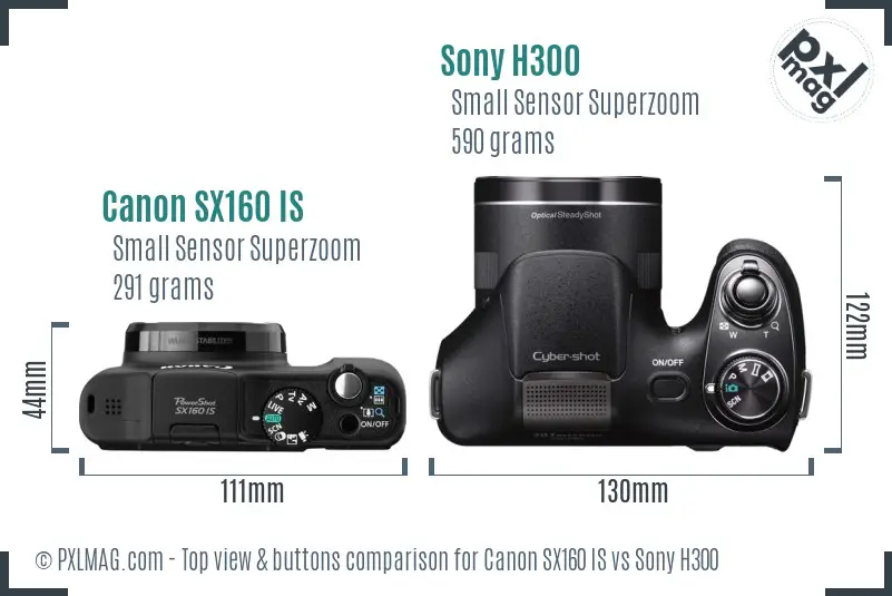 Canon SX160 IS vs Sony H300 top view buttons comparison