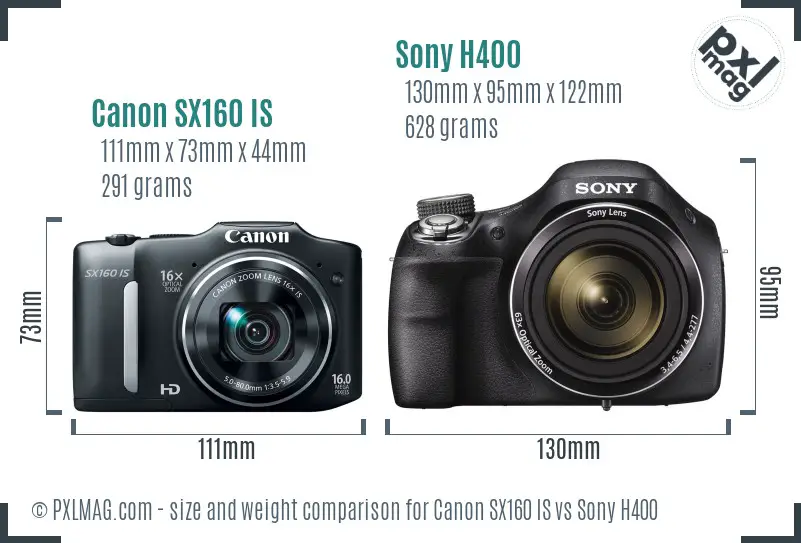 Canon SX160 IS vs Sony H400 size comparison