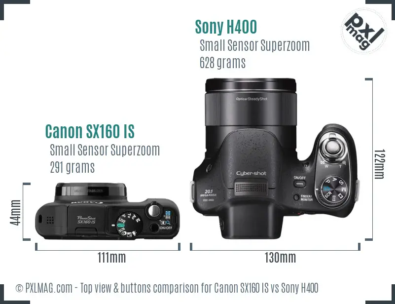 Canon SX160 IS vs Sony H400 top view buttons comparison