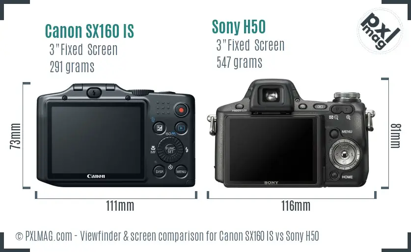 Canon SX160 IS vs Sony H50 Screen and Viewfinder comparison