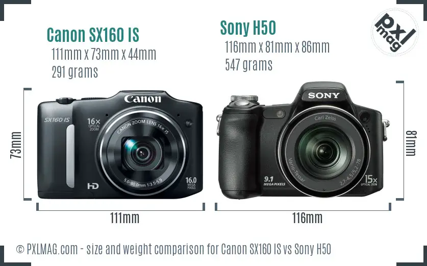 Canon SX160 IS vs Sony H50 size comparison
