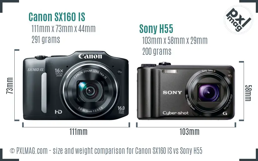 Canon SX160 IS vs Sony H55 size comparison Canon SX160 IS vs Sony H55 size comparison