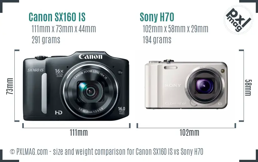 Canon SX160 IS vs Sony H70 size comparison