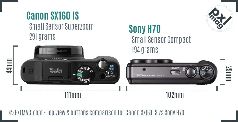 Canon SX160 IS vs Sony H70 top view buttons comparison