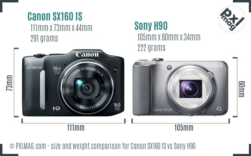 Canon SX160 IS vs Sony H90 size comparison Canon SX160 IS vs Sony H90 size comparison