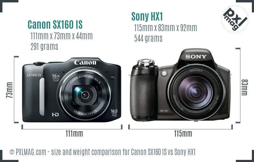 Canon SX160 IS vs Sony HX1 size comparison Canon SX160 IS vs Sony HX1 size comparison